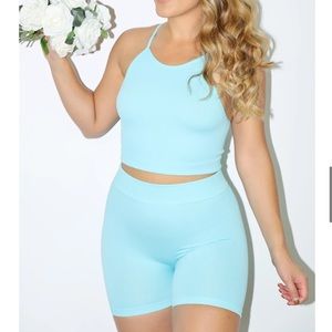 Turquoise Ribbed Two Piece Set